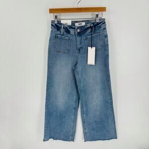 Mica Denim‎ Super High Rise Wide Crop Jeans 26 Medium Wash Raw Hem Denim